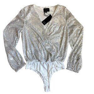 NWT The Sang Sequin Bodysuit (Silver) - Medium
